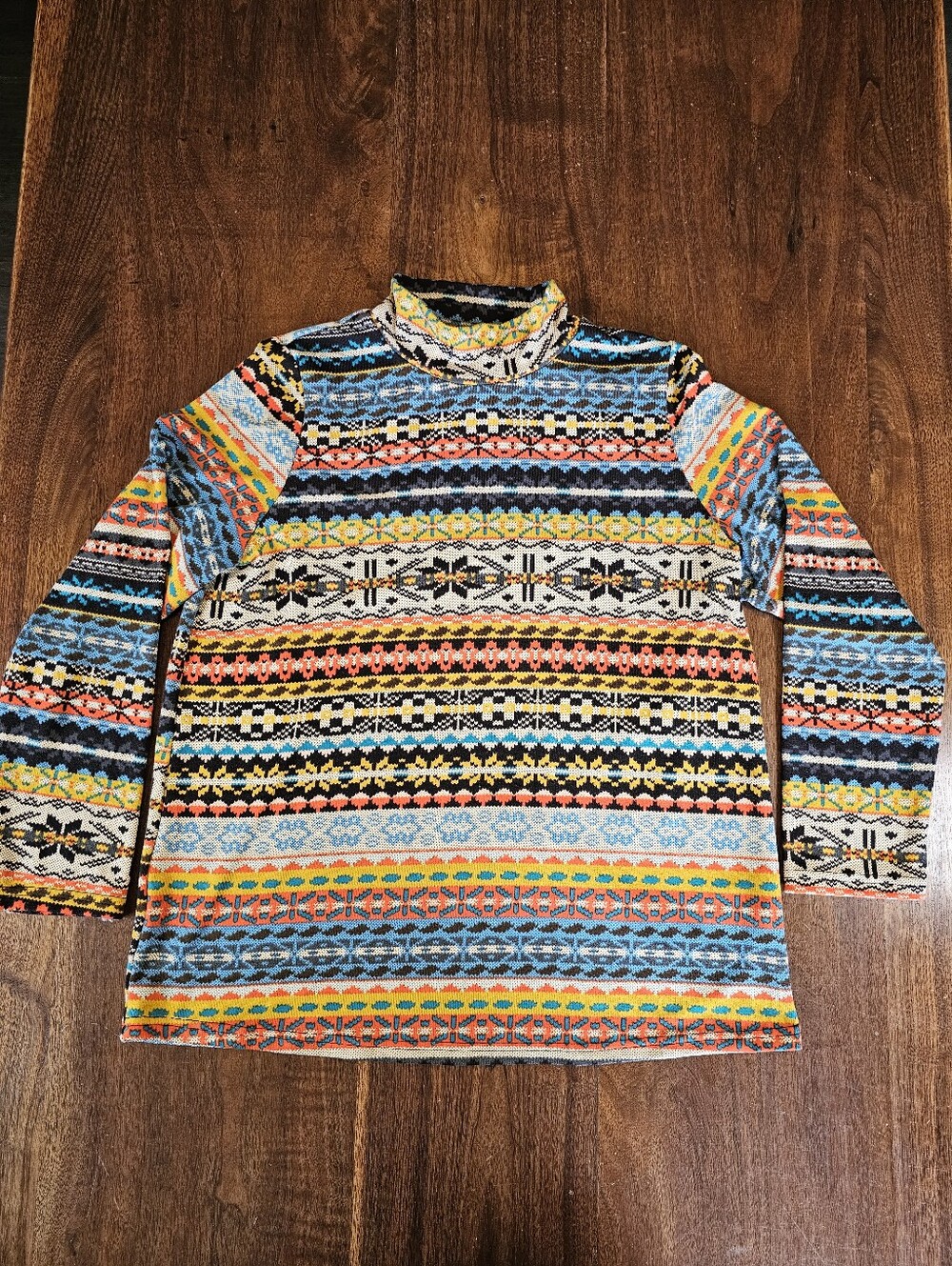 Emily Rose Fair Isle Nordic Print Mock Neck Sweater Top Colorful Size XL